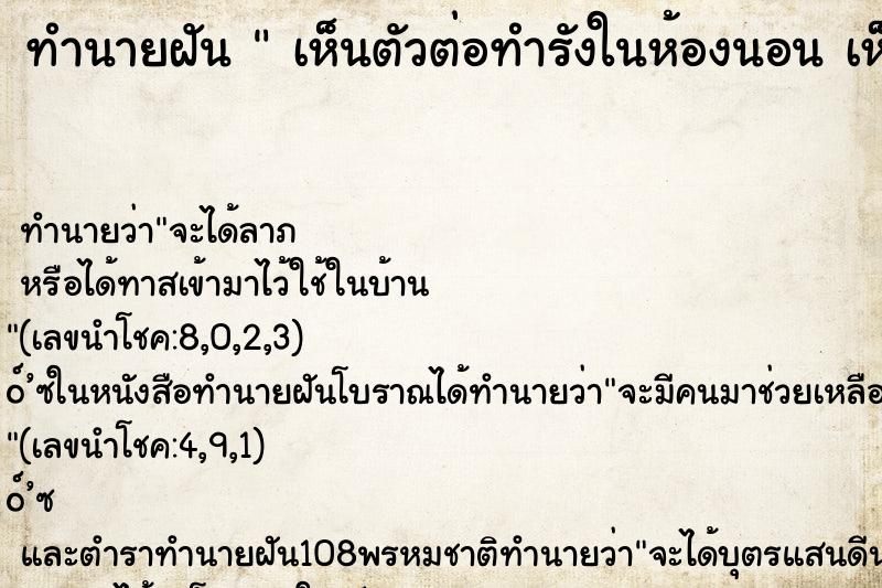 ทำนายฝันทำนายฝันเห็นตัวต่อทำรังในห้องนอนเห็นตัวต่อทำรังในห้องนอน